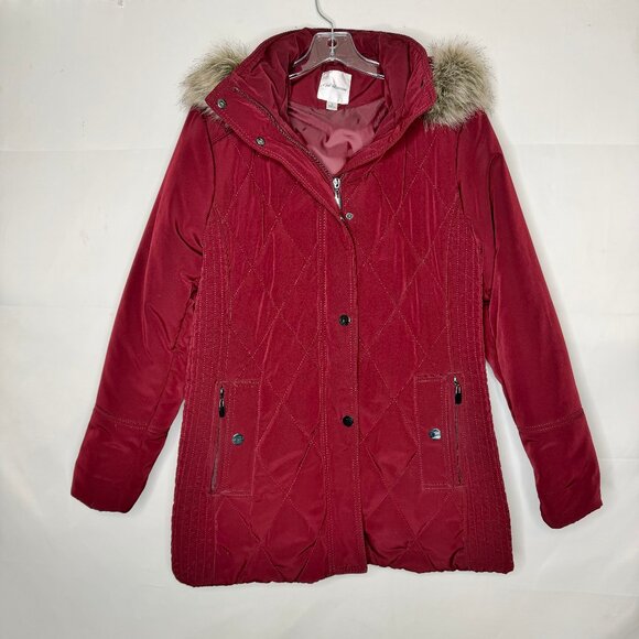 Croft & Barrow Women’s Coat Lg Maroon Parka Removable Hood Zip Snap Front - Picture 1 of 11